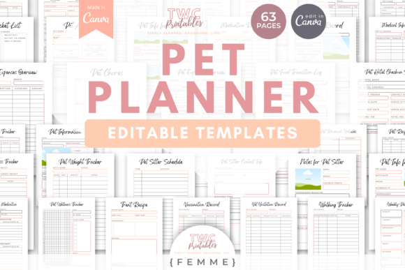 Download Pet Planner Canva Templates | FEMME - Premium Bundle