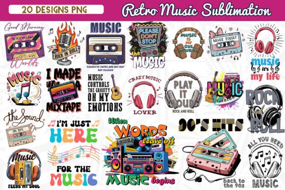 Download Retro Music Sublimation Bundle - Music Collection