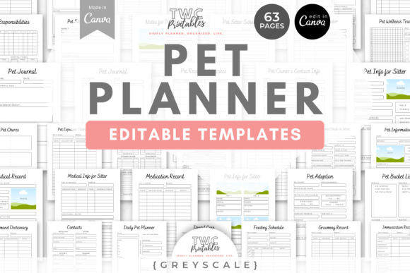 Download Pet Planner Canva Templates | GREYSCALE - Premium Resources